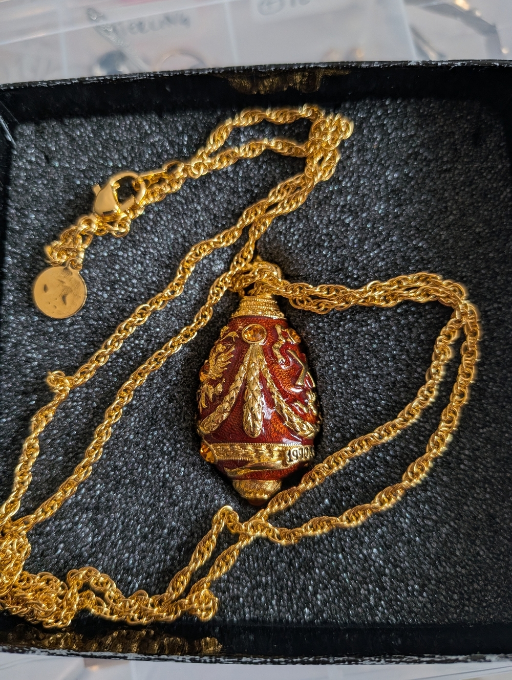 Joan Rivers 10th Anniversary Enamel Faberge Egg Pendant Necklace, 2000 - Picture 4 of 5